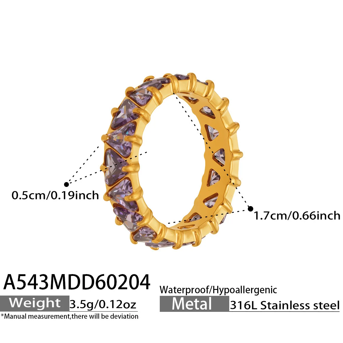 Triangular Purple Zircon Eternity Band in 18K Gold Plated Stainless Steel