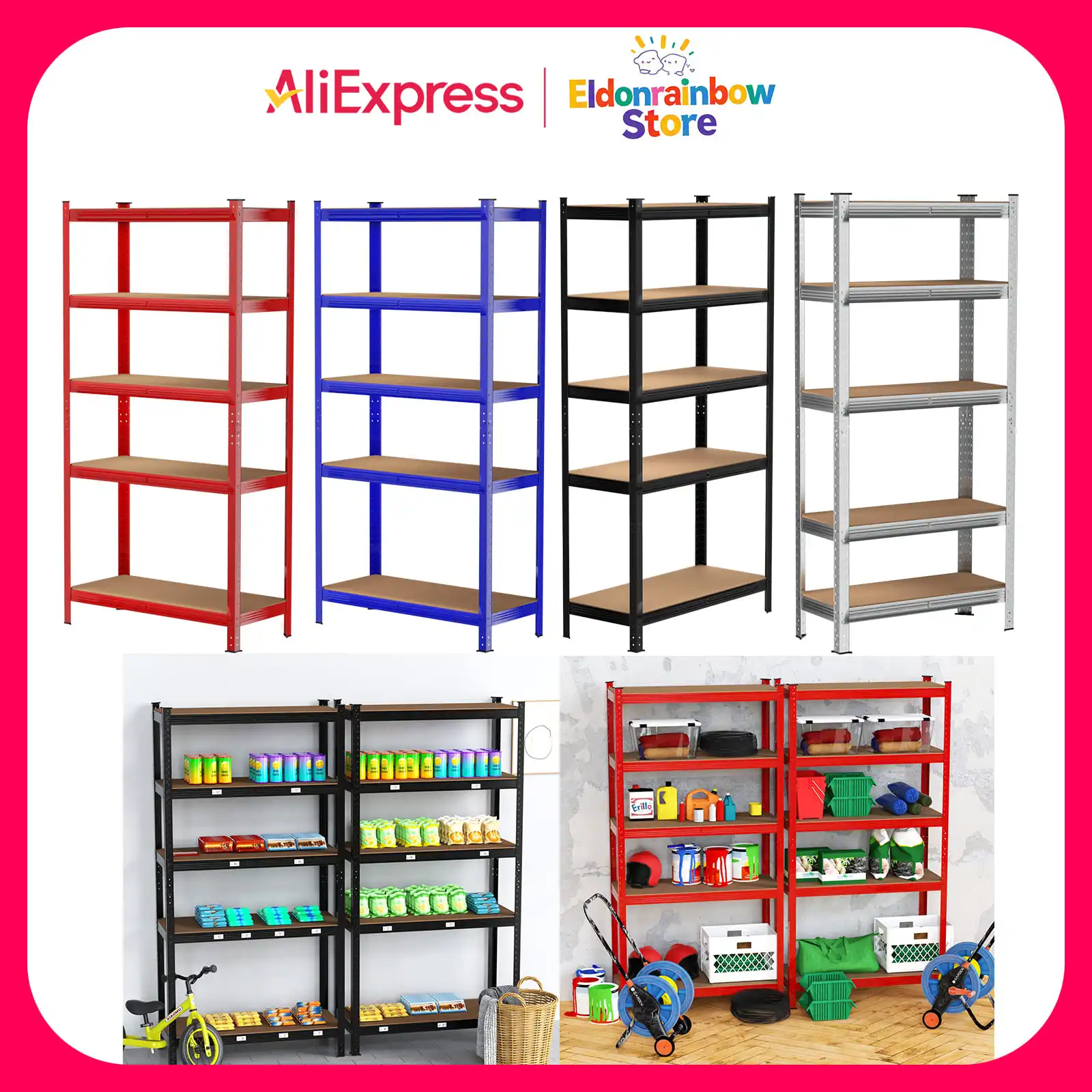 150CM HEIGHT 4 COLORS 5-Tier Shelving Unit Heavy Duty Shelving Unit for Storage Tool-Free Assembly Capacity 1925LBS
