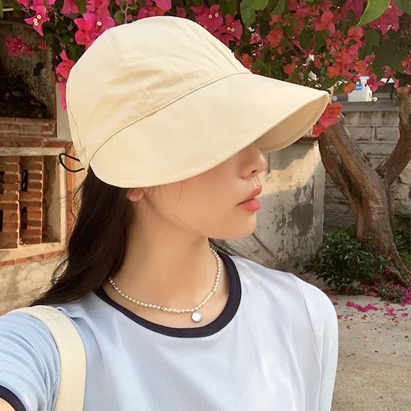 Fisherman Cap Sun Hat Portable Foldable Wide Brim Sun Protection Hats Summer Quick-drying Visors Adjustable Drawstring Caps