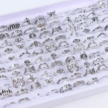 10/20/30/50Pcs/Lot Punk Finger Ring Set For Men Women Mix Style Flower Tai Ji Heart Love Snake Jewelry Party Gifts 1