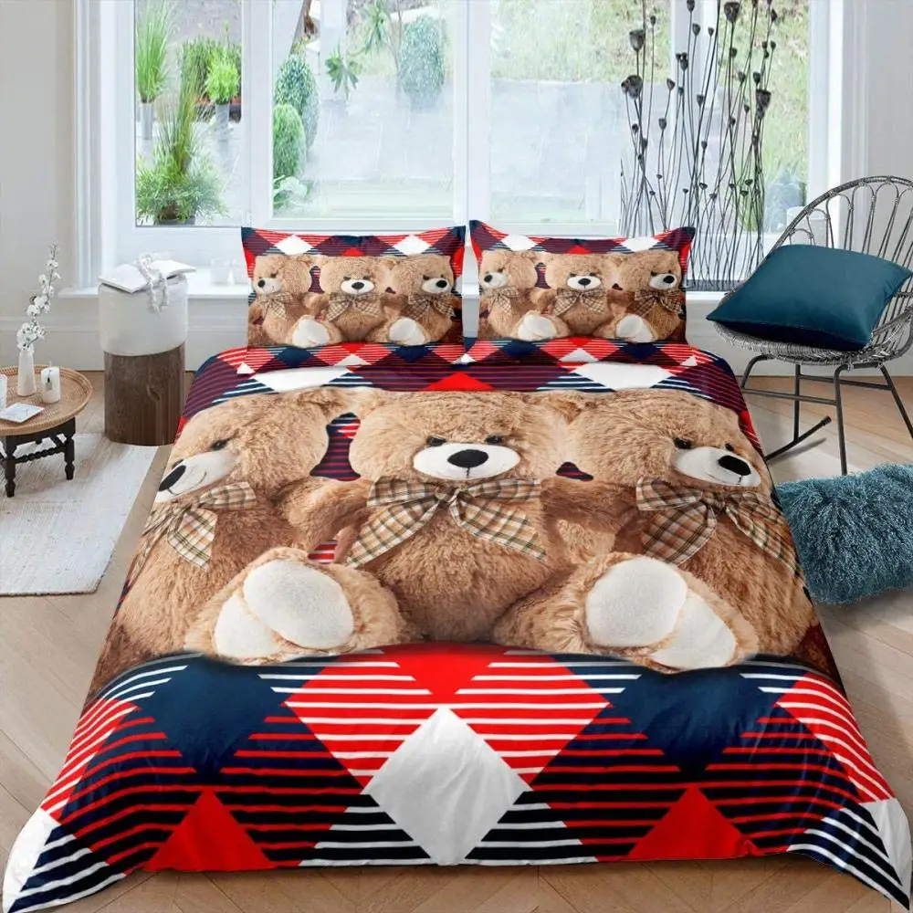 

3D Cute Toy Bear Star Pattern Duvet Cover Lovely Cartoon Animals Quilt Cover for Boys Girls Kids Teens Polyester Duvet Cover