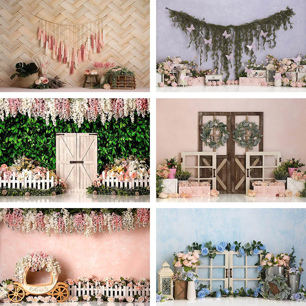 

Mehofond Spring Floral Flower Grass Photography Backdrop Butterfly Fence Baby Shower Poster Backdrop Photo Studio Photozone Prop