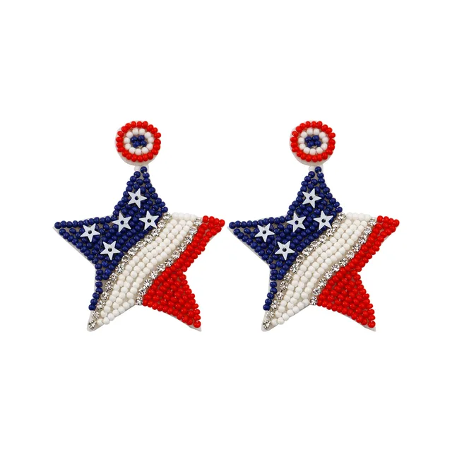 Dreuyet American Flag Earrings & Necklace Set - Red White Blue Patriotic Dangle Earrings For 4th Of July
