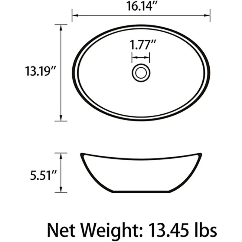 16" x 13" x 5.5" White Oval Ceramic Countertop Bathroom Vanity Vessel Sink BVS1613A-OL 6