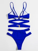 Sexy High Waist Bikini Set Solid Swimwear WoSwimsuit Cross Bikini Bathing Suits Beachwear Swimming Suit Bathers