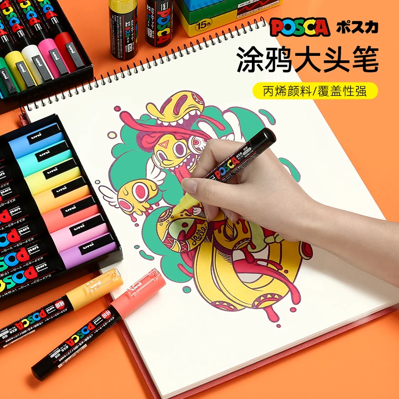 Japón Uni Posca-rotulador de pintura PC-1M 12C, rotuladores acrílicos de  Punta extrafina de 0,7mm a base de agua, rotuladores de dibujo para pintar,  regalo