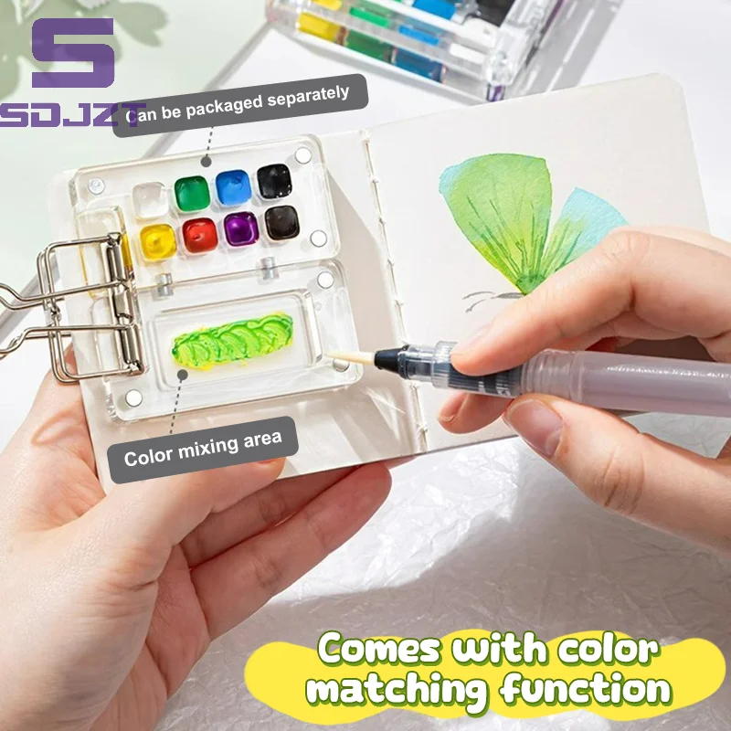 Empty Mini Acrylic Watercolor Palette Portable Paint Box Travel Painting Paint Tray Student Outing Art Painting Supplies