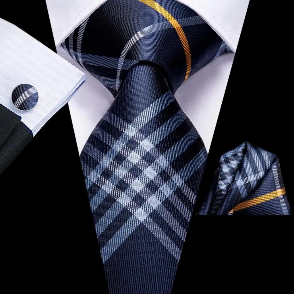 Hallo-Krawatte Seide Hochzeit Krawatte Für Männer Blau Weiß PlaidHandky Manschettenknopf Set Mode Designer Krawatte Für Männer Business party Dropship