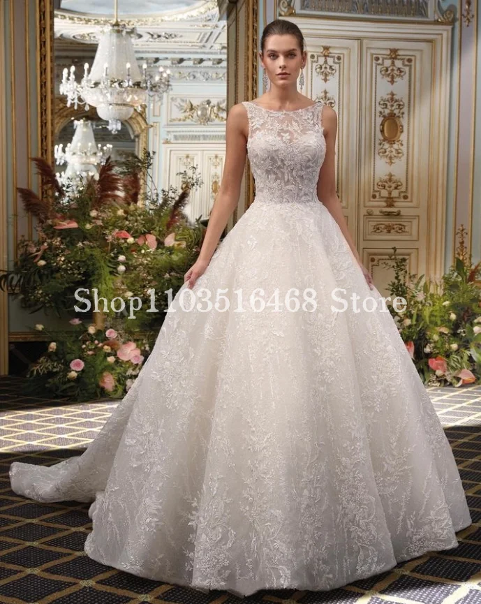 

Elegant High Neck Wedding 2024 For Women Luxury Applique Sleeveless A Line Formal Wedding Long Bridal Dresses Vestidos De Noche