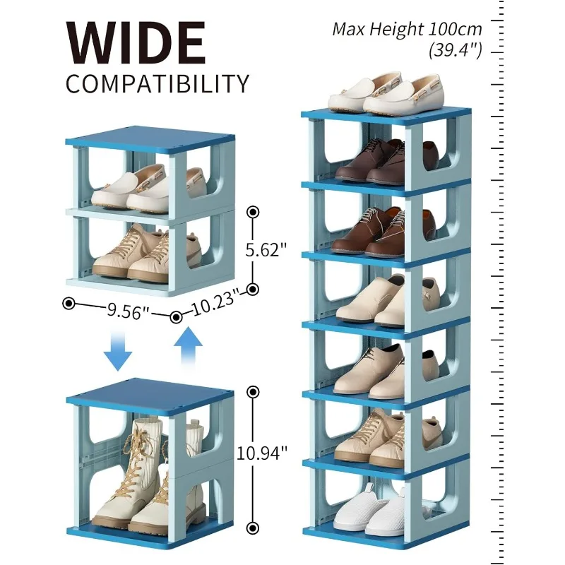 Plastic 14 Tier Storage Shoe Rack for Entryway Organizer for Closet Narrow Shelf Cabinet Black Free Standing Racks Vertical