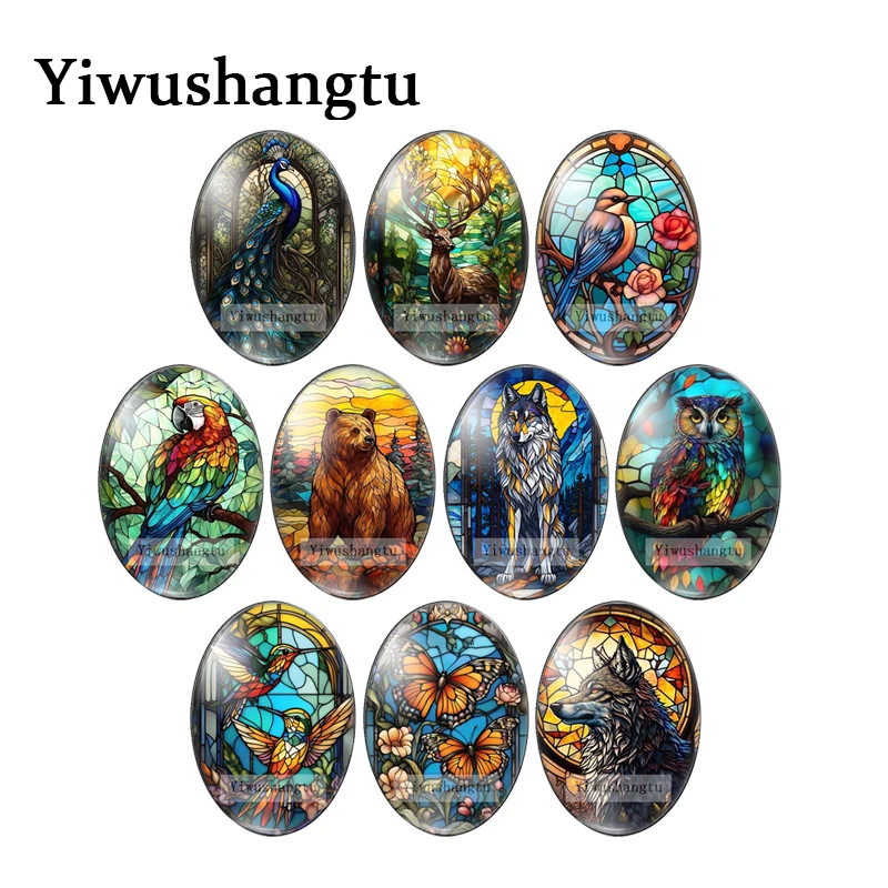 

Colorful oil Print Bear Wolf Owl Art Paintings 13x18mm/18x25mm/30x40mm Oval photo glass cabochon demo flat back Making findings