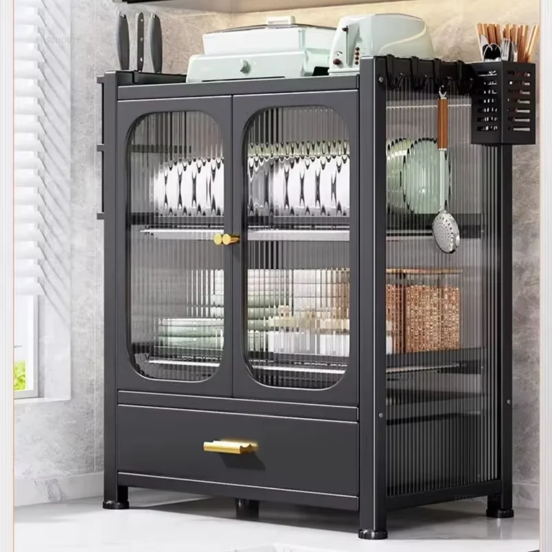Carbon Steel Simple Cabinets for Household Dust-proof Drainable Sideboards with Drawers Nordic Light Luxury Cabinet for Kitchen