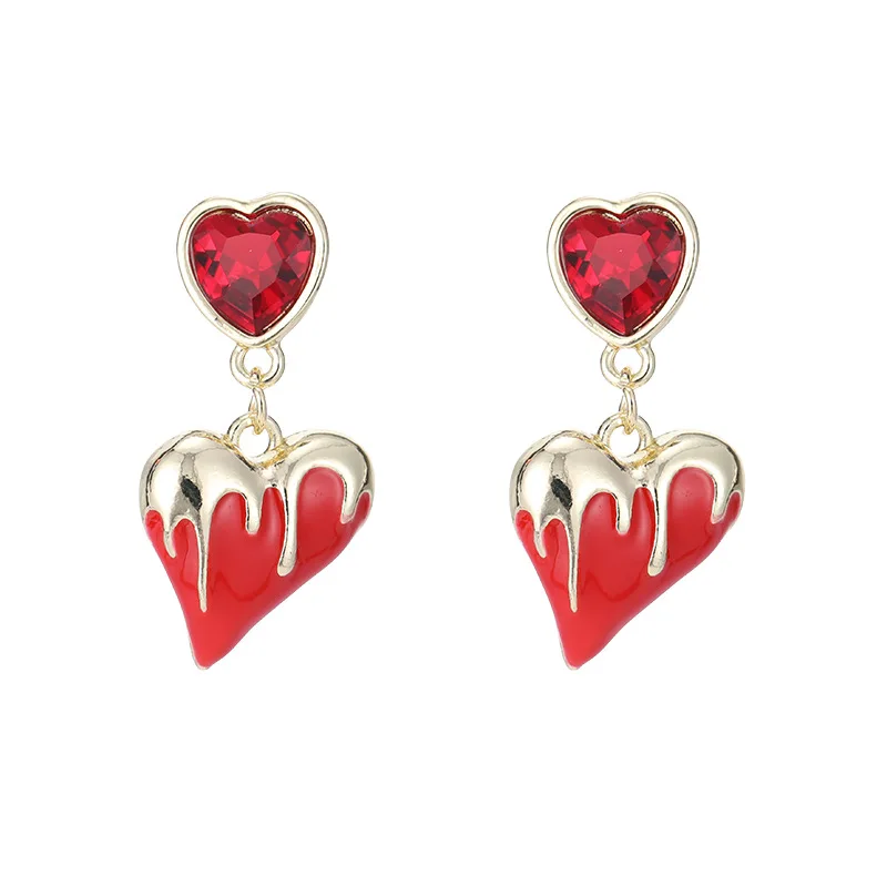 Trendy Irregular Bleeding Red Heart Earrings Symbol of Lost Love Jewelry