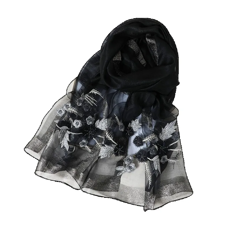 

2023 Autumn Fashion Embroidery Scarf Acrylic Mulberry Silk, Blended Silk Scarves and Travel Scarves To Send Elders Long Scarves