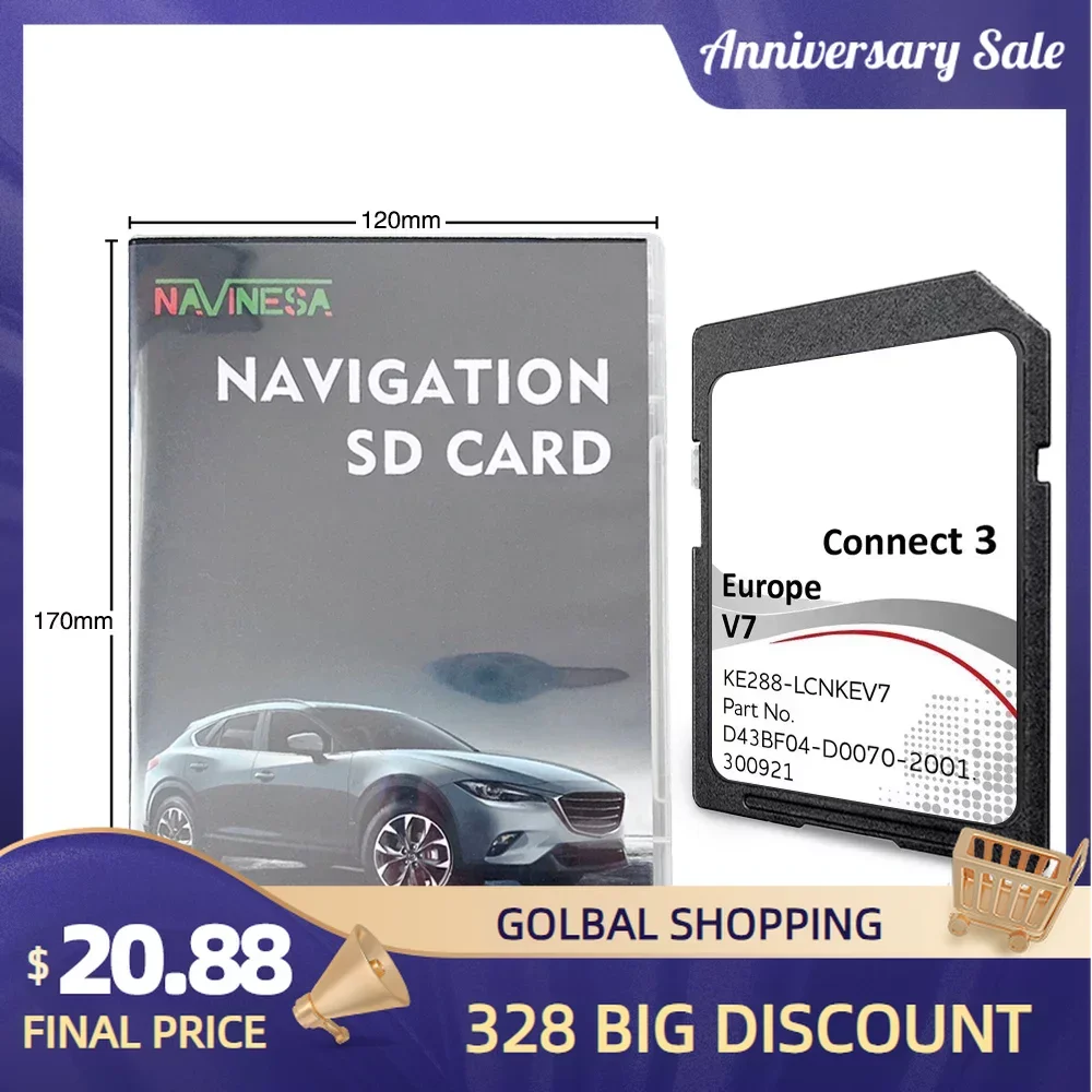 

C3V7 Sat NAV For NISSAN X-Trail Qashqai Car 16GB Cover Spain EU Map Navigation SD Card Memory Accessories