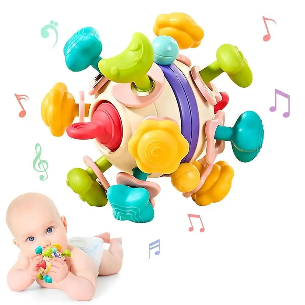 

Baby Toys 0 12 Months Rotating Rattle Ball Grasping Activity Baby Development Toy Silicone Teether Baby Sensory Toys for Babies