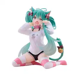 Anime Girl Cat Ear Sitting Posture Figurine in Short Pajamas - Car Decoration Doll and Kids Gift (Hatsune Miku)