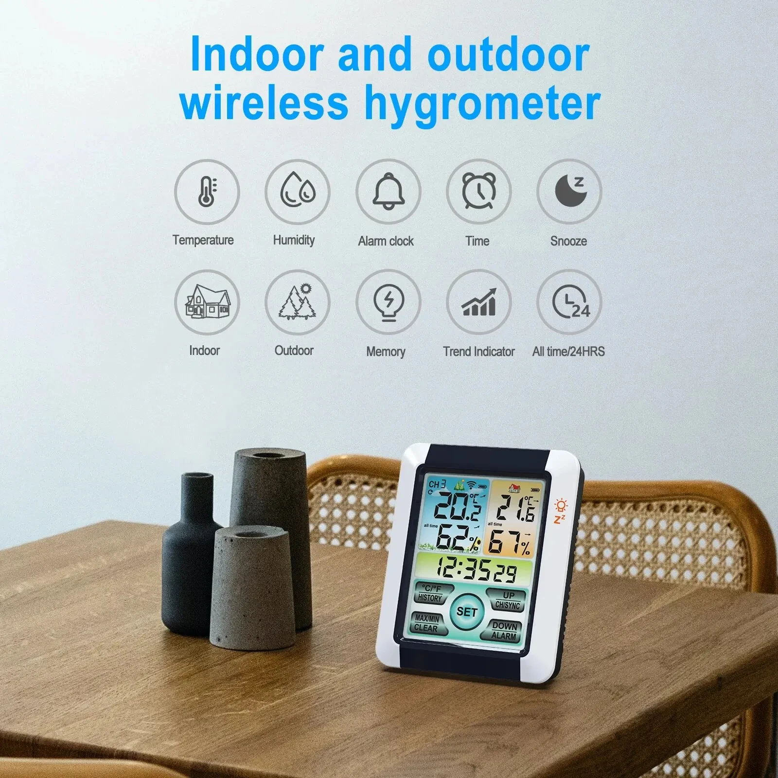 Wireless Temperature Humidity Meter Indoor Outdoor Weather Screen