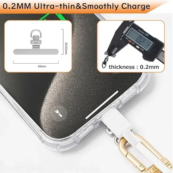 Phone Tether Tab 360° Rotatable Ultra-thin Universal Stainless Steel Phone Lanyard Clip Metal Patch Anti-Lost Strap Fixed Gasket