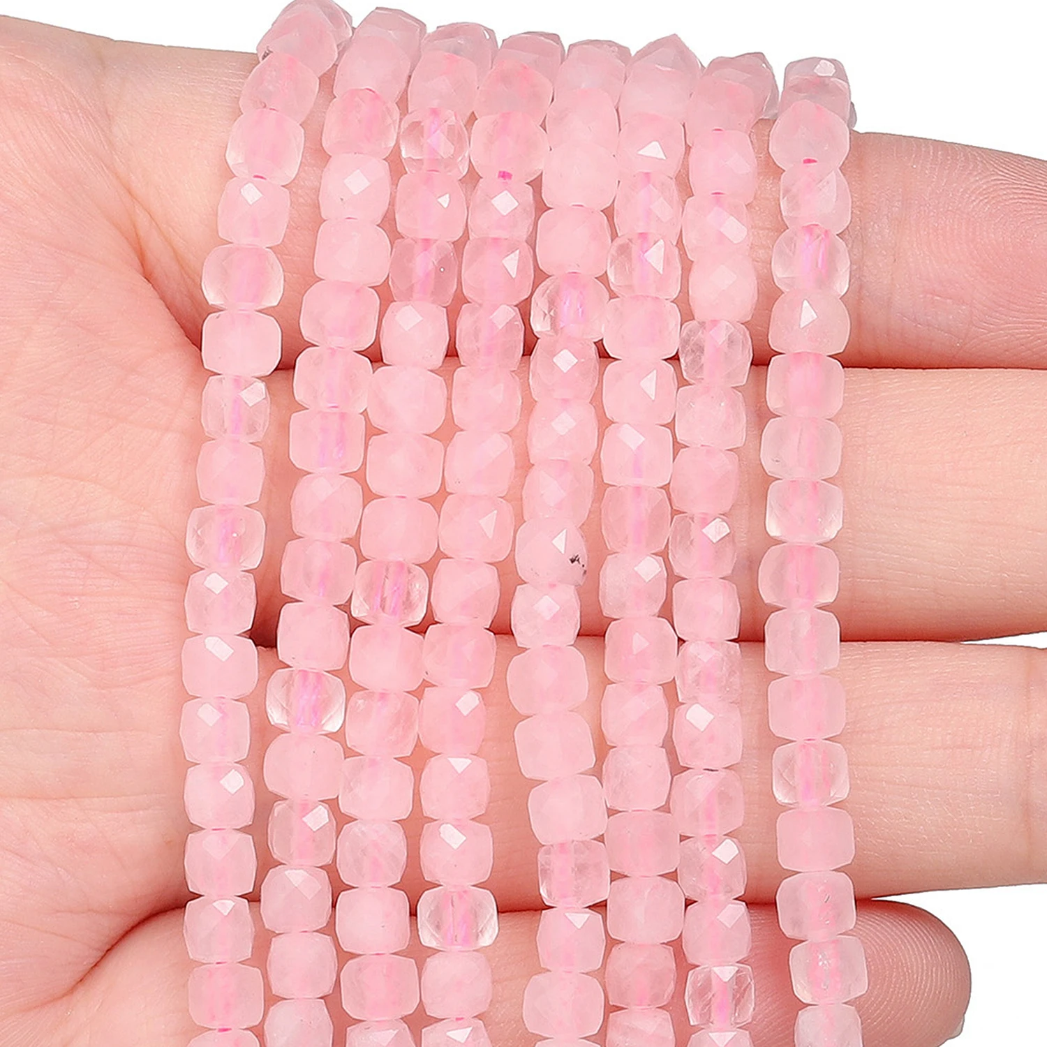Natürliche Rosenquarzperlen, 3,8–4,3 mm, facettierte quadratische Würfelperlen, lose Distanzperlen für Schmuckherstellung, Diy-Zubehör