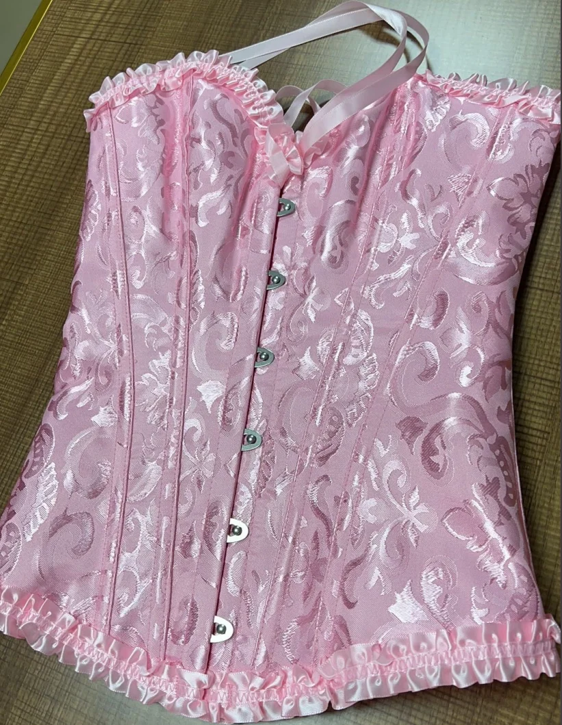 Viktorianische Damen-Overbust-Korsetts, Oberteile, Vintage-Gothic-Jacquard-Bustier, Schnürung, ohne Knochen, Shapewear-Korsett – Detail 5