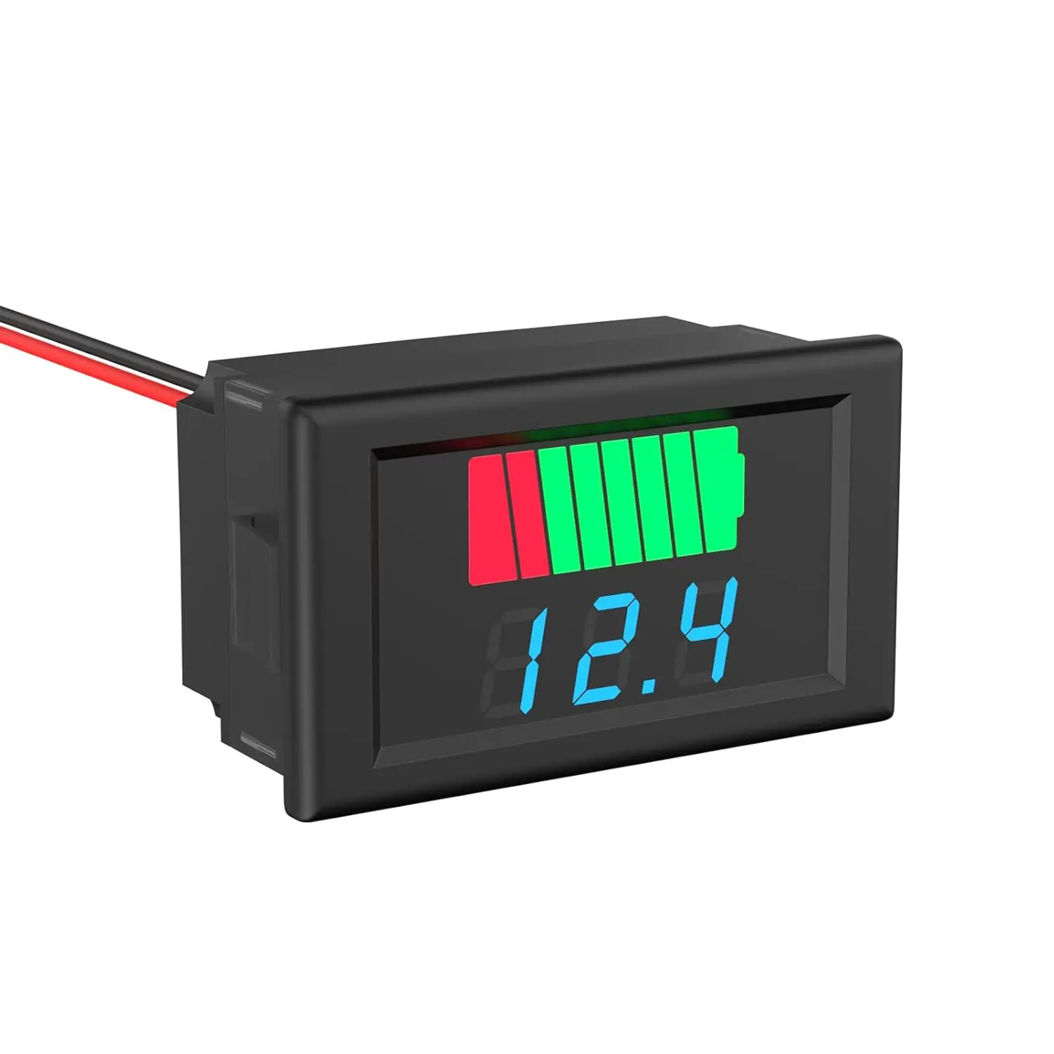Voltmètre numérique LED bleu 0.56 pouces pour batterie, affichant 24.0V, avec deux fils de connexion.