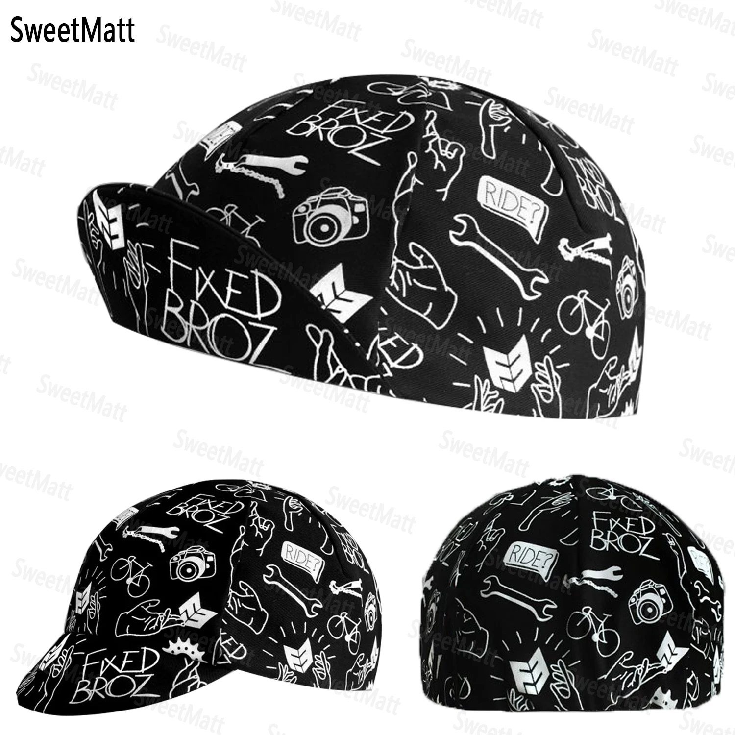 SweetMatt  Classic Retro Black Series Polyester Bicycle Men's Caps Summer Breathable Quick Dry Bike Hat Cycling Sports Balaclava 2