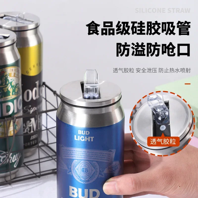 스테인레스 스틸 304 SUS Garrafa Termica Termo Cerveza 뚜껑이 있는 진공 플라스크 맥주 텀블러, 산화 방지, 500ml