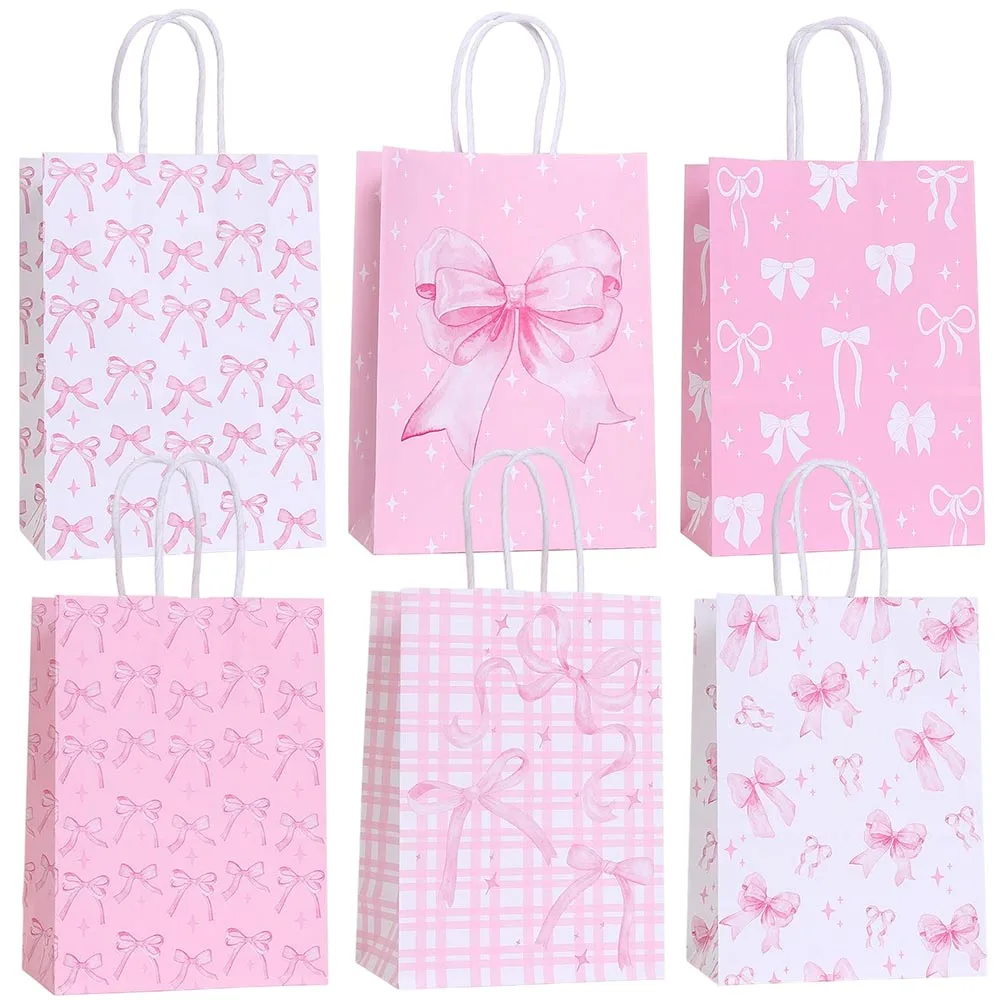 MOSOTECH 12 Pcs Pink Bow Party Favor Bags, Double-Sided India...