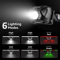 פנס ראש נטען באמצעות USB ב-6 מצבים, עמיד למים IPX4, פנסי LED עם אור אדום ירוק לדיג בחוץ 2
