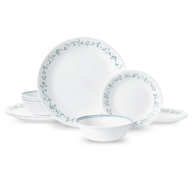 

Corelle®- Country Cottage, White and Green Round 12-Piece Dinnerware Set dinner set plates and dishes