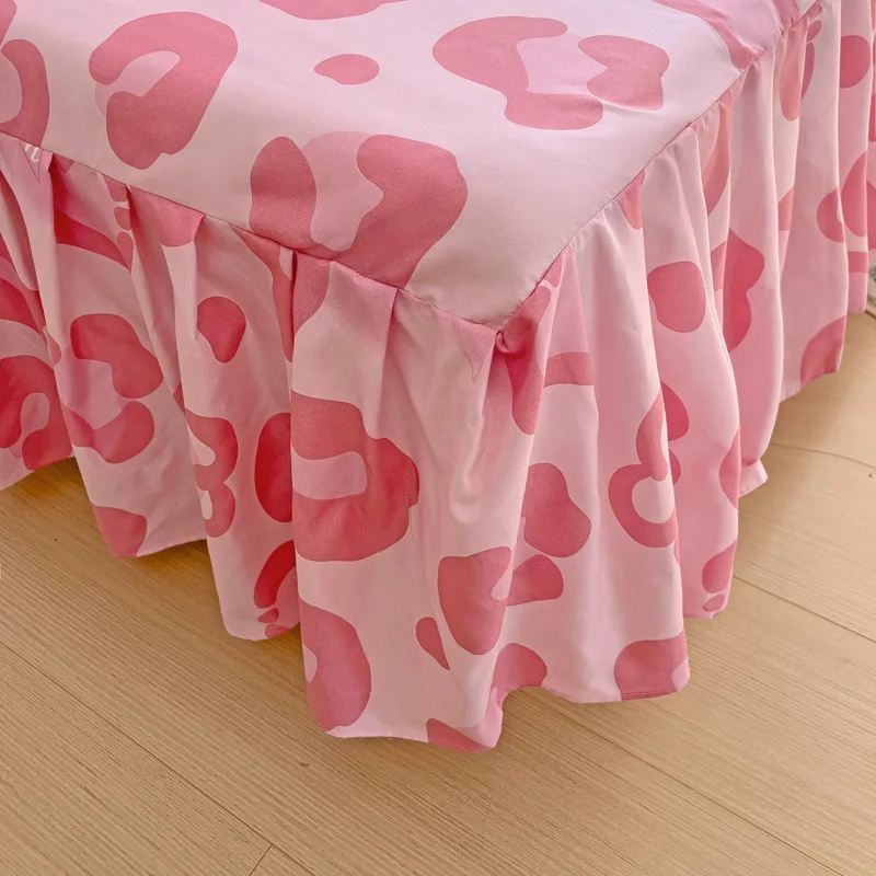 1PC Pink Leopard Print Bed Cover Bed Mattress Lace Bed Skirt Single Ful Queen King Size Bedsheets Skirts (Pillowcase Need Order) 4