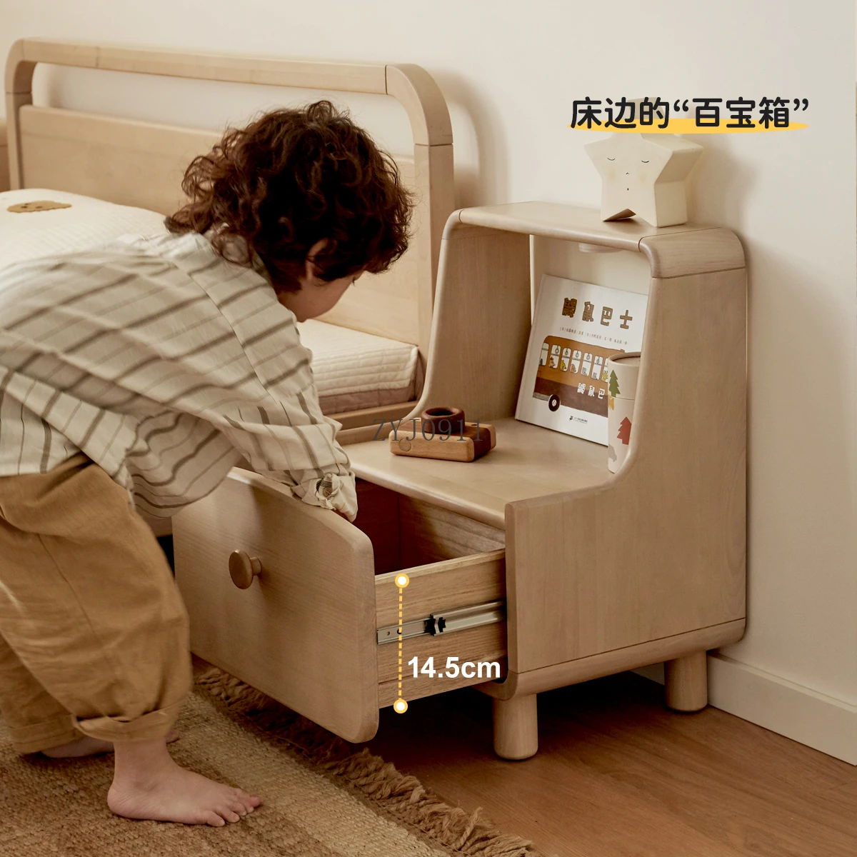 **Solid wood bedside table Simple birch storage cabinet Locker Children's small apartment