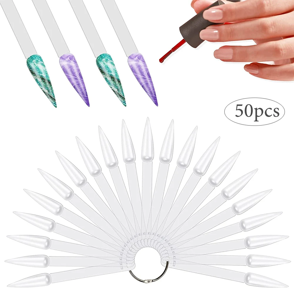 

50Pcs/Pack Nail Polish Display Tips Showing Shelf Fan Color Chart Showing Sticks False Tips Pointed Sharp Practice Manicure Tool