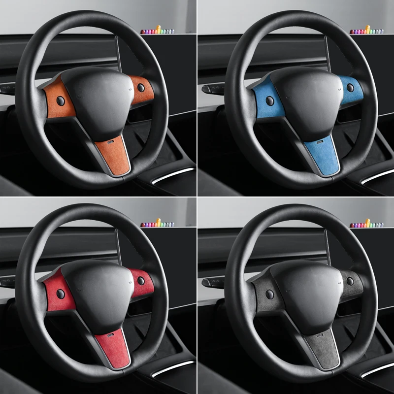 TPIC Alcantara For Tesla Model 3 Y 2019-2023 3pcs Steering Wheel Patches  Cover Trim Sticker Decoration Car Interior Accessories