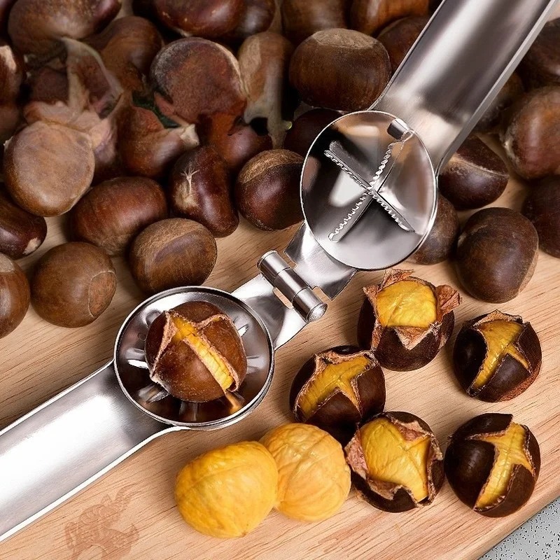 Stainless steel chestnut clip nutcracker – essential kitchen gadget for opening and peeling chestnuts, walnuts, and other nuts