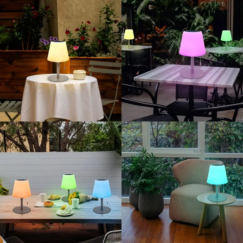 Solar Table Lamp for Camping Garden 2-in-1 Solar & USB Charging Dimmable RGB Colors Wireless IP44 Waterproof Outdoor Lightings 6