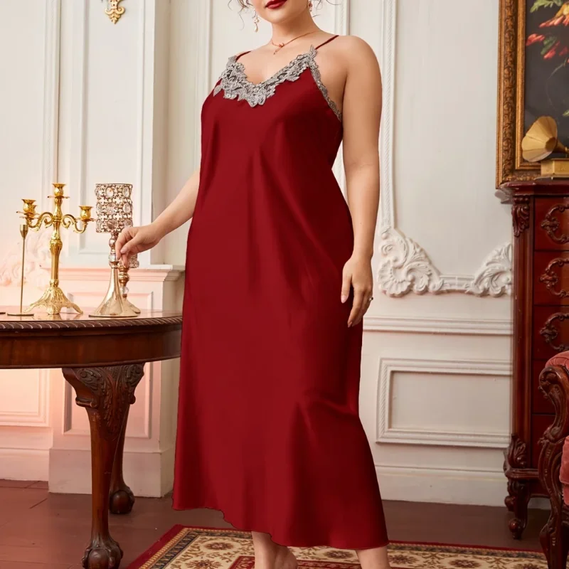 1XL~5XL Oversized Pajamas and Slip Dresses Thin Summer Pajamas Long Imitation Silk Casual Loungewear Thin Summer Pajamas