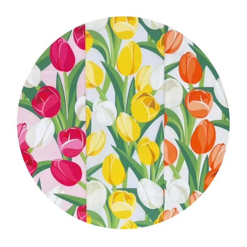 60pcs Pure Cotton Cartoon Tulip Printing Fabric DIY Handmade Fabric Children's Wear Block Printing