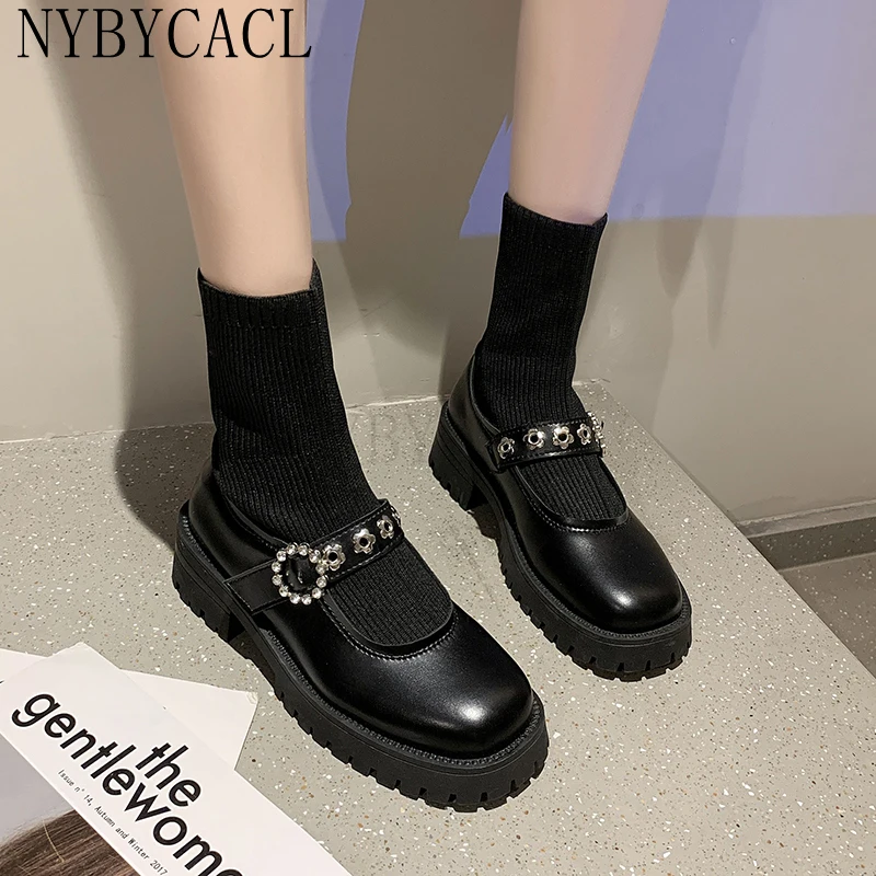New Women's Socks Boots Metal Decorative Hedging Women's Shoes All-match Comfortable Retro Ladies Boots Commuter Women's Boots