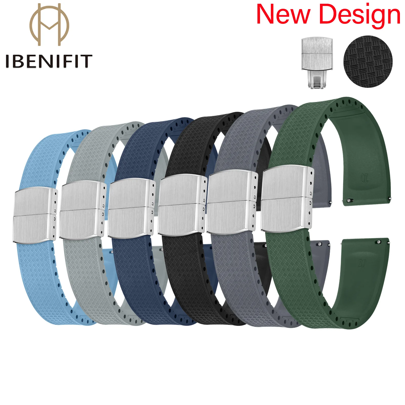 Stylish Fluororubber Watch Strap with Fast Release Butterfly Buckle - FKM Material