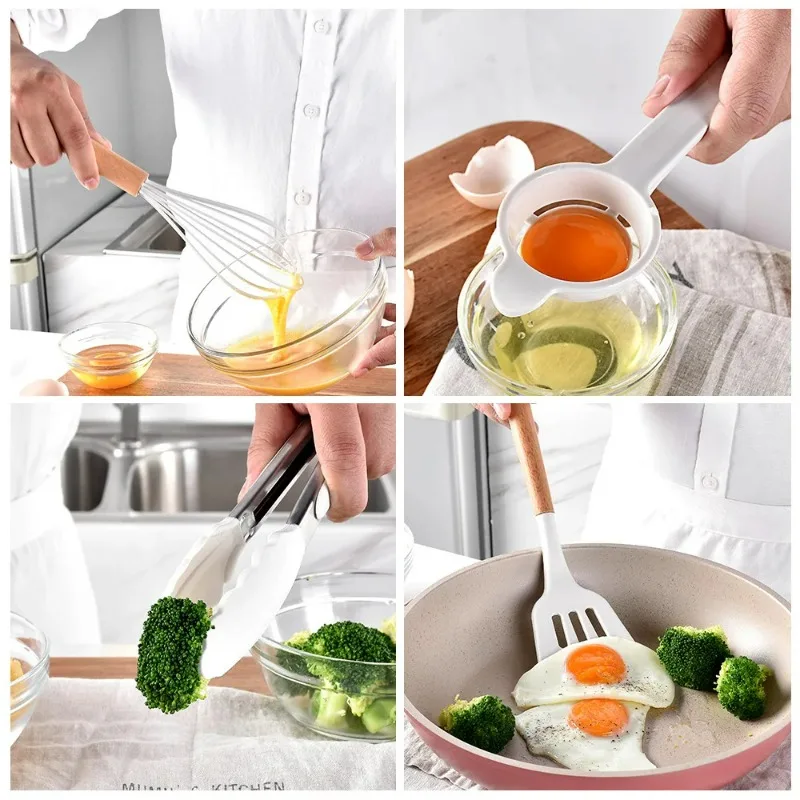 Premium Heat-Resistant Silicone Kitchen Utensil Set - Turner, Tongs, Spatula, Spoon, Brush, Whisk, Dishwasher Safe