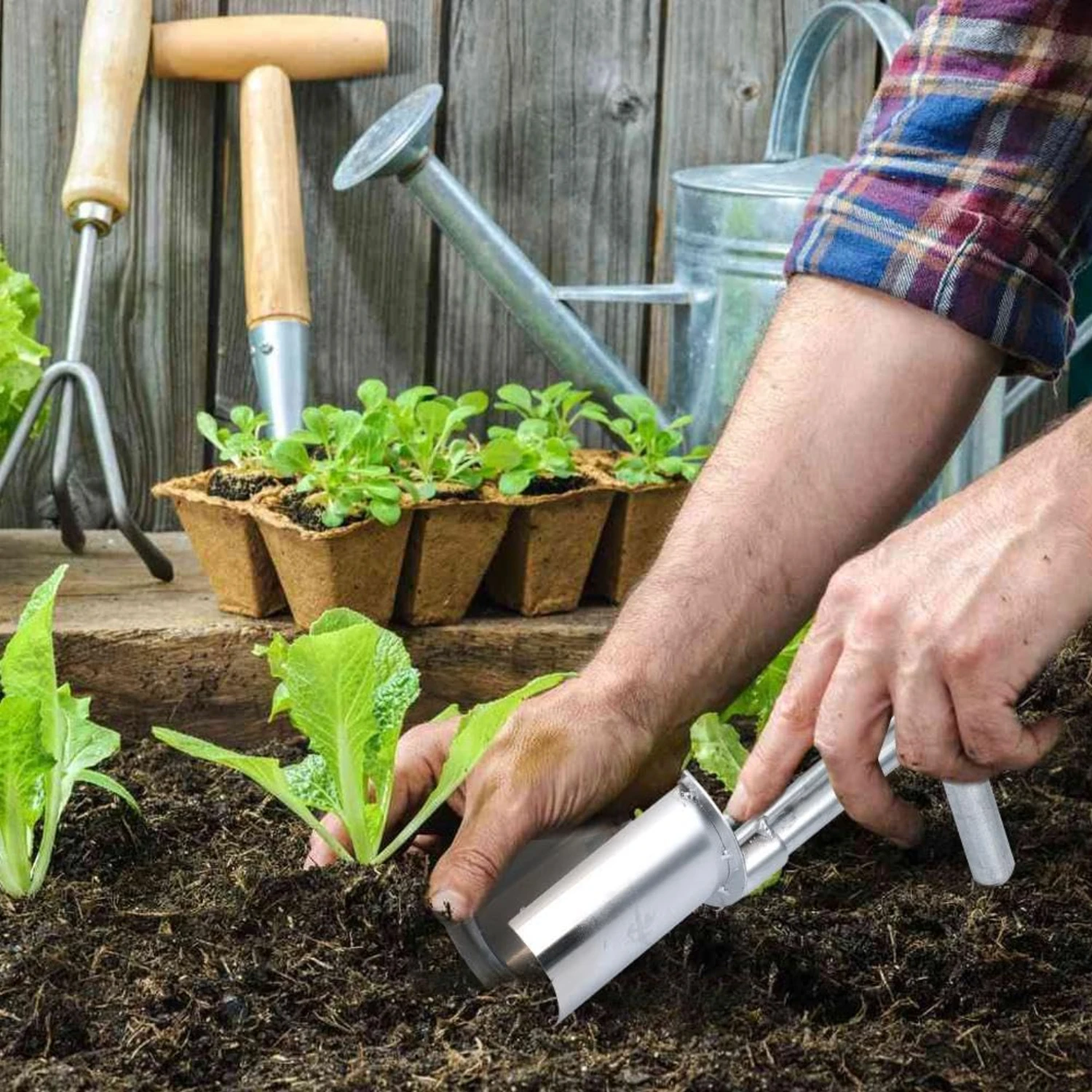Bulb Planter Tool, 2024 Upgrade Plant and Fruit Tree Seedling Transplanter  Digging Hoes Lawn Aerator,Garden Tools for Seed Plan 3