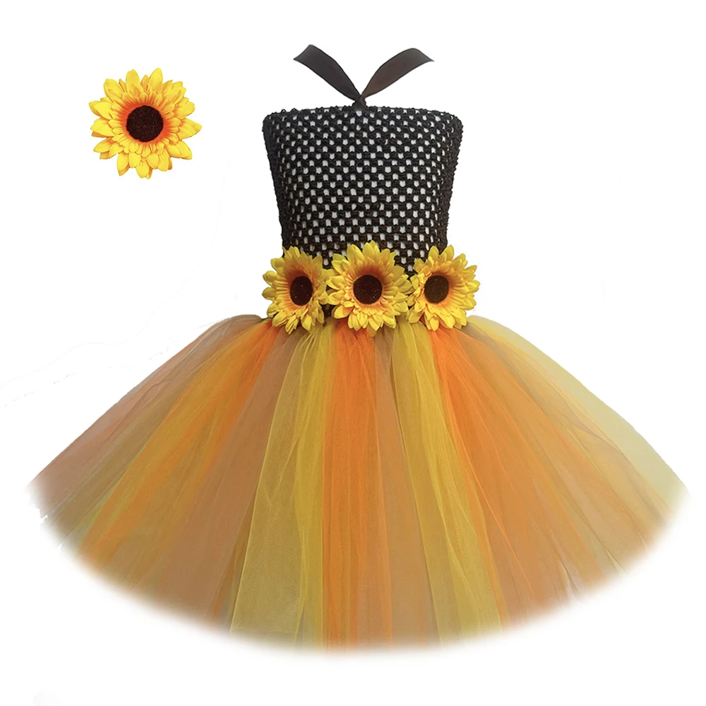 

Sunflower Long Dress for Girls Pumpkin Scarecrow Costume for Kids Thanksgiving Halloween Costumes Girl Tutu Dresses