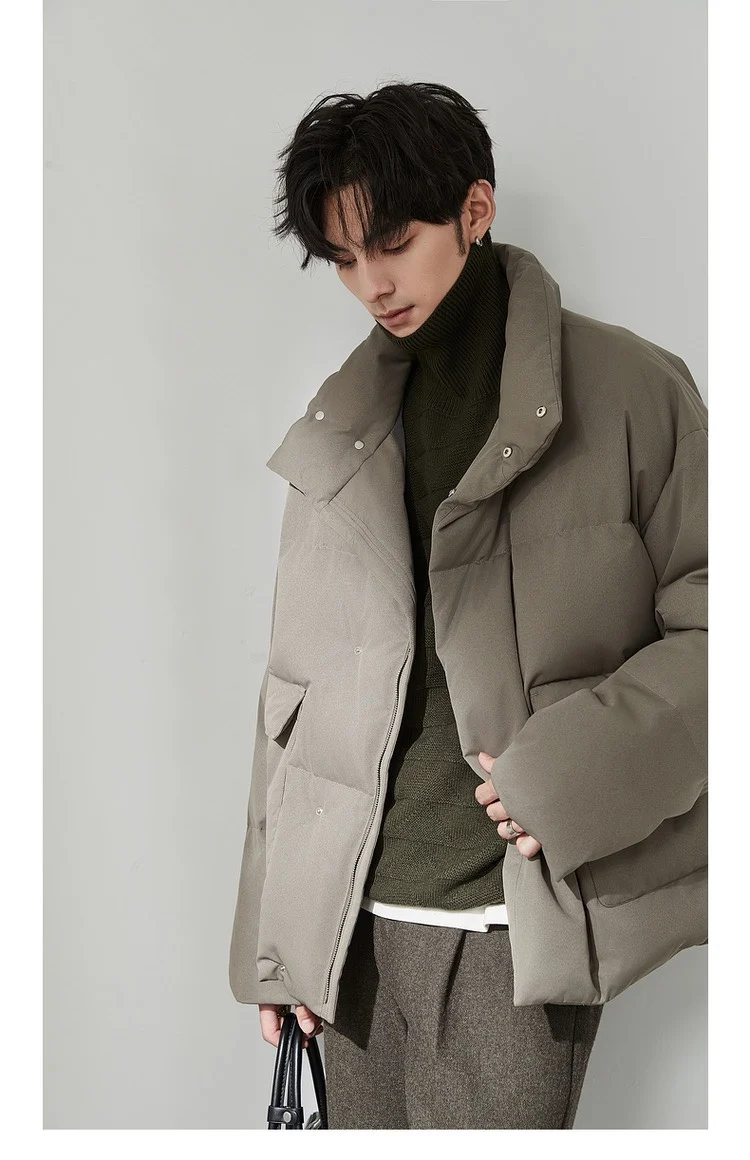 Fashion High-End Large Lapel Down Jacket Men's Loose Late Winter New Long Sleeve Solid Color Thickened White Duck Down Coats