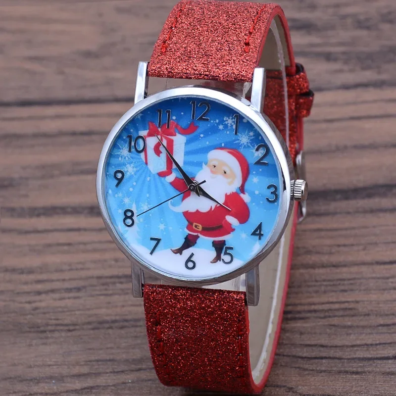 Santa Claus Women's Watches Casual Quartz Wristwatches Bright Color Leather Strap Watches Children Students Clock Gift Relogio 2