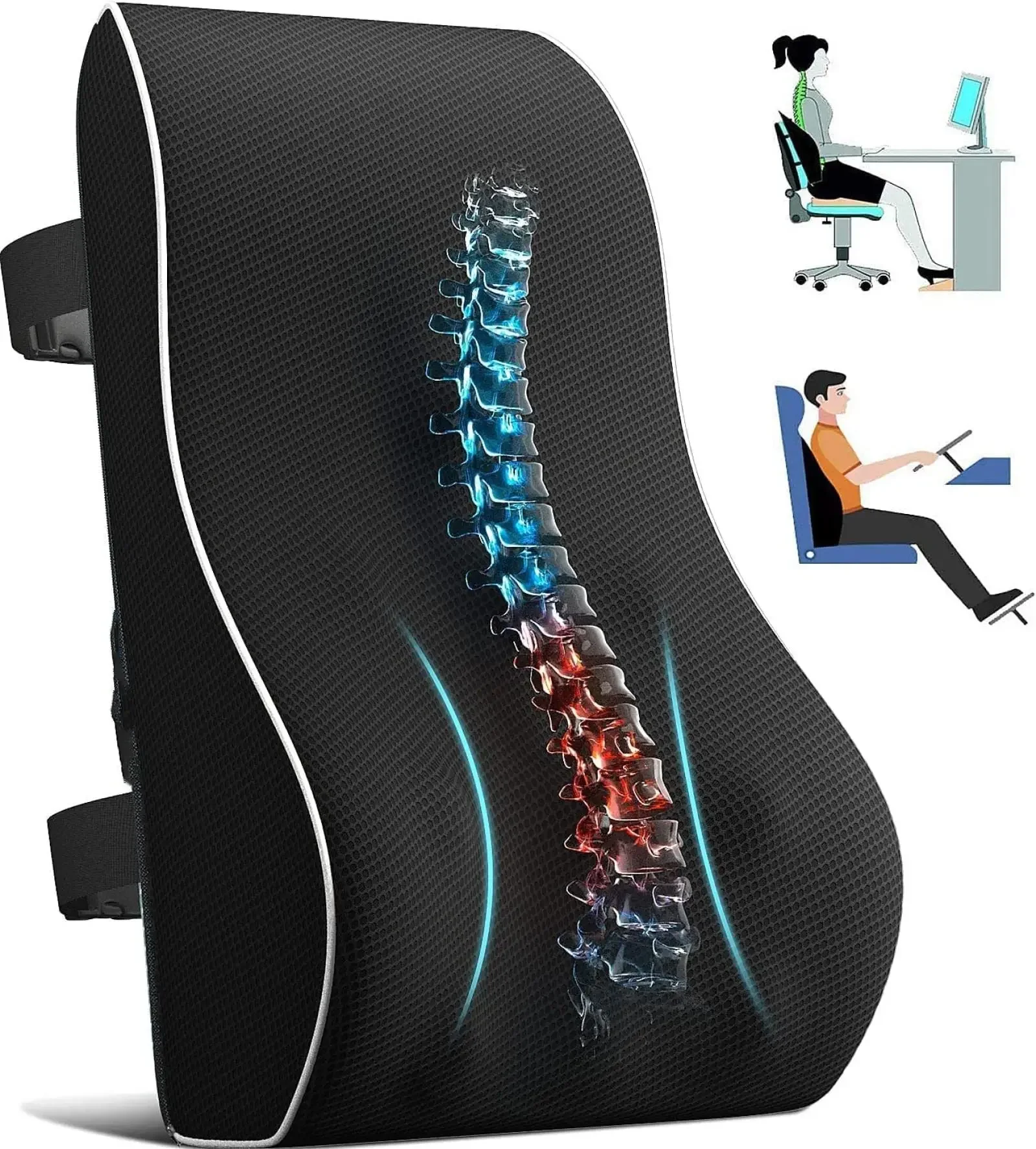 Lumbar Support Pillow Memory Foam Car Seat Waist Cushion Relieve Back Pain Soft and Comfortable For Office Home Car