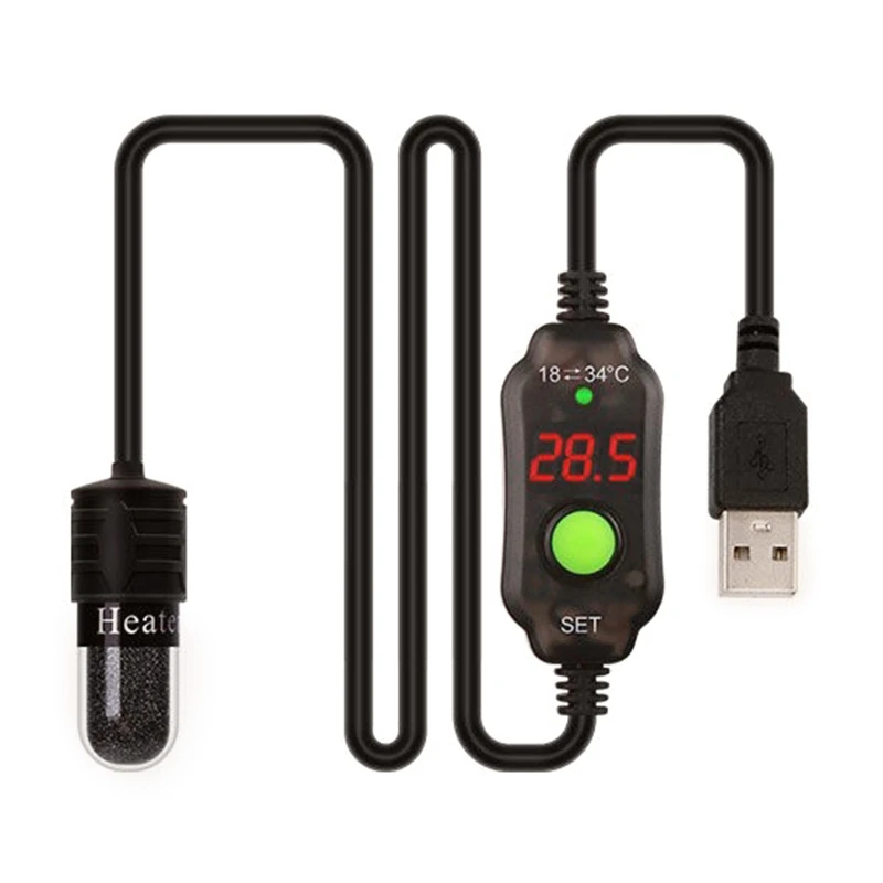 

Mini Aquarium Heater Fish for Tank Submersible Heater USB Charging Temperature Display Adjustable 64.4-93.2 °F Drop ship