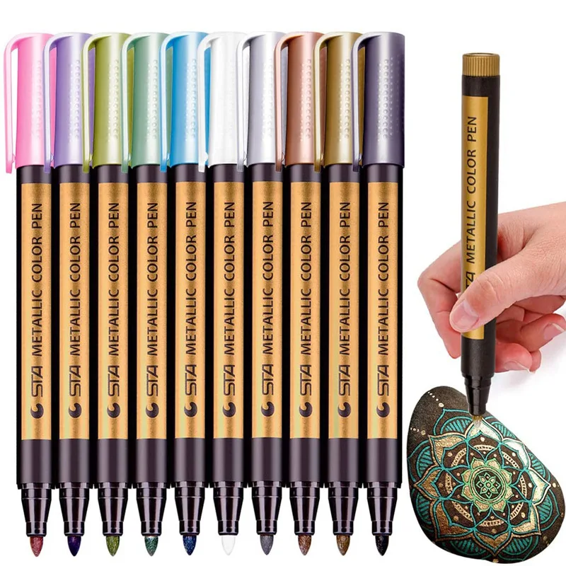 

10 Color Metallic Pen Permanent Marker Set Colored Paint Marker for Glass Rocks Card Ceramic Diy Acrylic Pen for Kids Adu