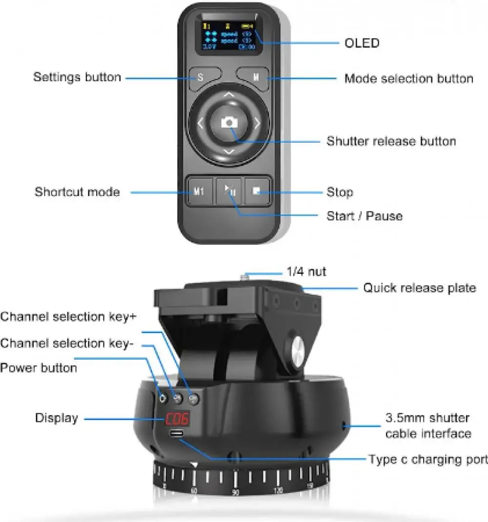 ZIFON YT-1200 Auto Motorized Rotating Panoramic Head Remote Control Pan Tilt Video Tripod Head Stabilizer for Video Shooting